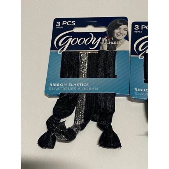 3x Goody Ponytail Bows Ties Ribbon Elastics Ouchless Black Silver Sparkle - 9ct - Picture 7 of 7